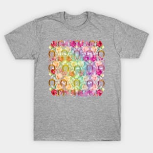 Pattern. Roses, Gold Horseshoes and Rainbow T-Shirt